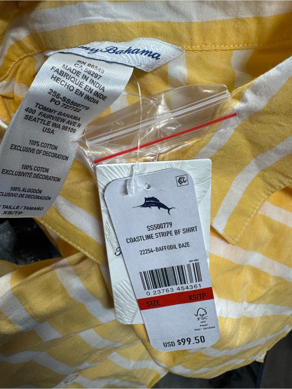 Tommy Bahama Coastline Stripe Boyfriend Shirt Cover Up XS Daffodil Daze - Picture 2 of 5
